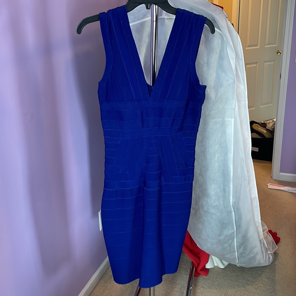 MacDuggal Navy Blue Bodycon Bondage Dress
